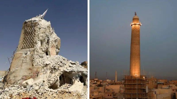 The famous leaning al-Hadba minaret was destroyed in the battle to liberate Mosul in 2017