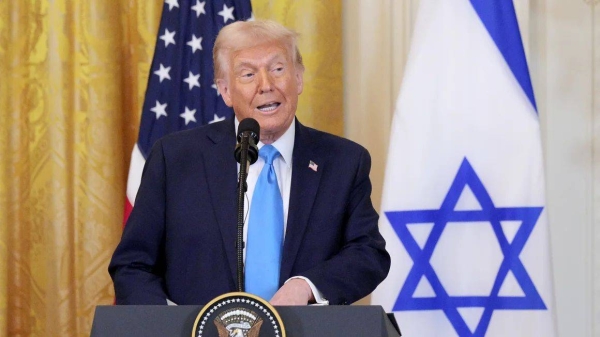 President Donald Trump speaks during a joint press conference with Israeli Prime Minister Benjamin Netanyahu at the White House on Tuesday