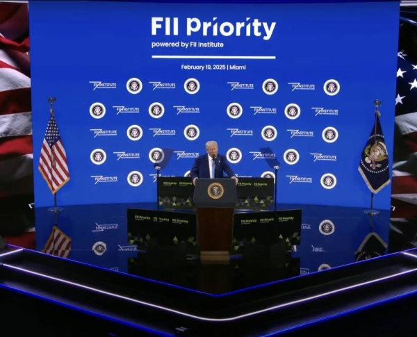 US President Donald Trump speaking at the Future Investment Initiative (FII) in Miami on Wednesday. 