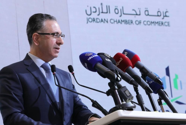 Jordanian Minister of Industry and Trade, Eng. Yarub Al-Qudah speaks at the Saudi-Jordanian Business Forum in Amman on Monday.