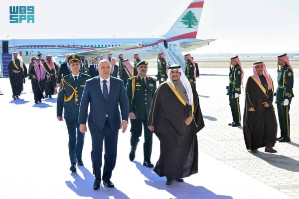 Saudi Crown Prince and Prime Minister Mohammed bin Salman receives Lebanese President Joseph Aoun at Al-Yamamah Palace in Riyadh on Monday.
 