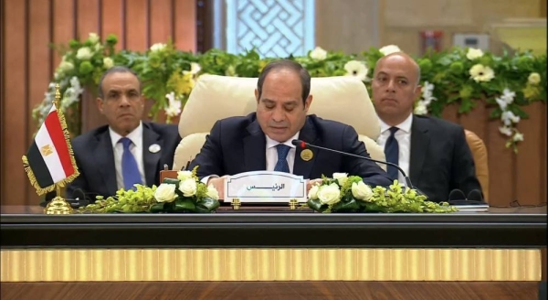 Egyptian President Abdel Fattah Al-Sisi speaking at the Extraordinary Arab Summit on Tuesday.