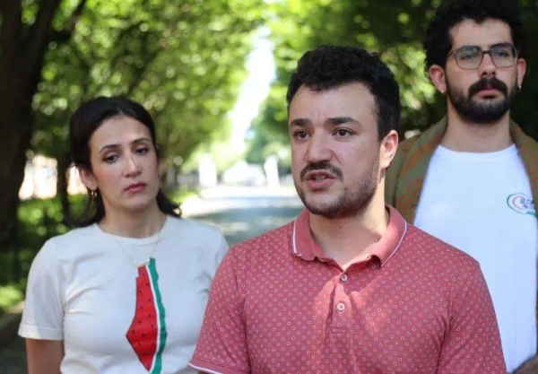 Columbia University student Mahmoud Khalil talks to media at Columbia University in New York City on 1 June 2024