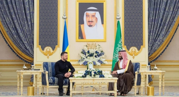 Saudi Crown Prince and Prime Minister Mohammed bin Salman meets Ukrainian President Volodymyr Zelenskyy in Jeddah on Monday.
