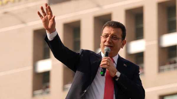 Istanbul's Mayor Ekrem Imamoglu addresses his supporters in Istanbul, Turkey, on January 31, 2025