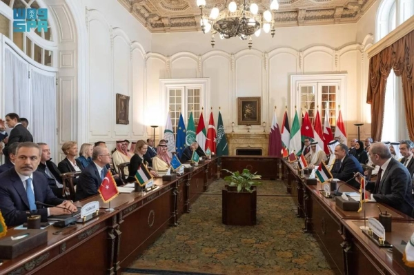 Members of the Arab-Islamic Ministerial Committee hold their meeting with High Representative of the European Union for Foreign Affairs and Security Policy and Vice-President of the European Commission Kaja Kallas in Cairo on Sunday.