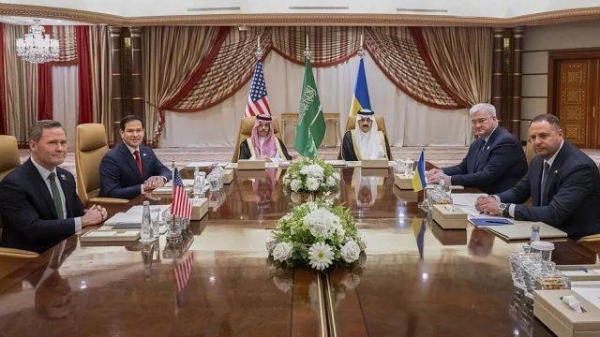 Ukrainian and US officials hold a meeting to discuss the possibility of peace, in Jeddah, Saudi Arabia, on March 11, 2025