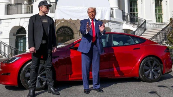 Elon Musk (left) with Donald Trump outside the White House (file photo)