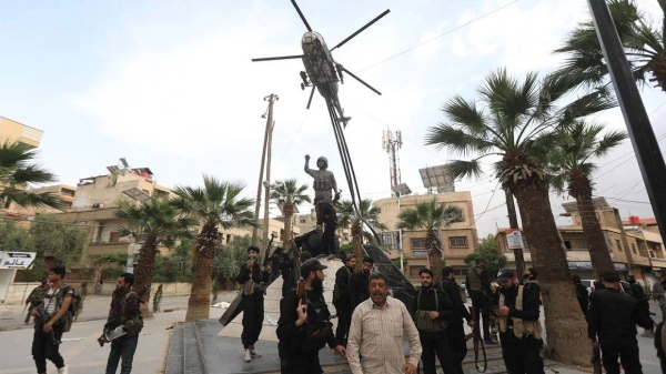 Members of Syria's security forces deploy in an area near Damascus on April 30, 2025, amid deadly sectarian clashes