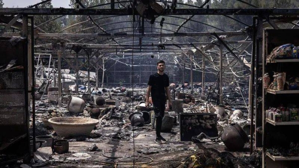 This garden shop in Mesilat Zion was left charred and in ruins