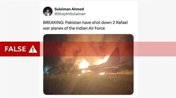 One of the debunked images claiming to show a crashed Indian air force jet