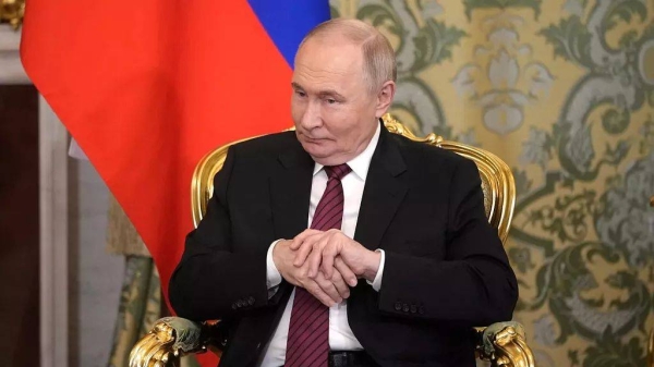 Russian President Vladimir Putin in the Grand Palace at the Kremlin in Moscow, Russia, on Saturday, May 10, 2025