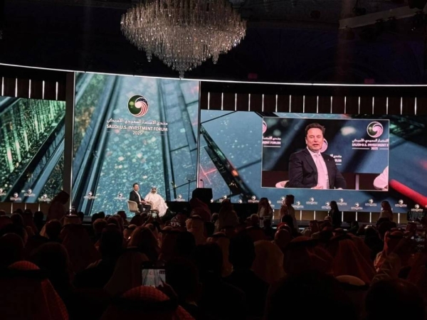 Elon Musk, CEO of SpaceX and xAI, speaks at the Saudi-US Investment Forum in Riyadh on Tuesday.
