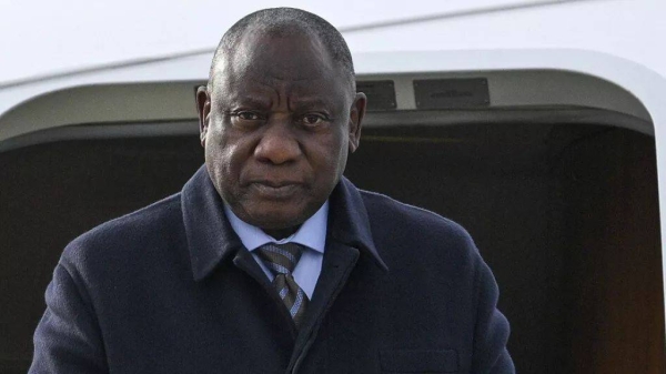 South African President Cyril Ramaphosa arrives at Kazan International Airport in in Kazan, Russia, Tuesday, Oct. 22, 2024