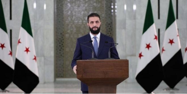Syrian President Ahmad Al-Sharaa addressing the nation.