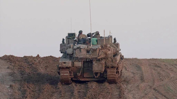 An israeli army vehicle is seen near the Israeli-Gaza border, 1 January 2025