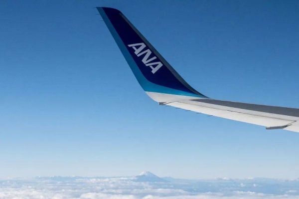 An All Nippon Airways (ANA) aircraft is seen during a flight above Japan's Shizuoka prefecture