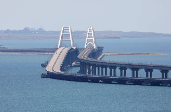 A view of the Crimean Bridge, the only direct link between Russia and the occupied Crimean peninsula