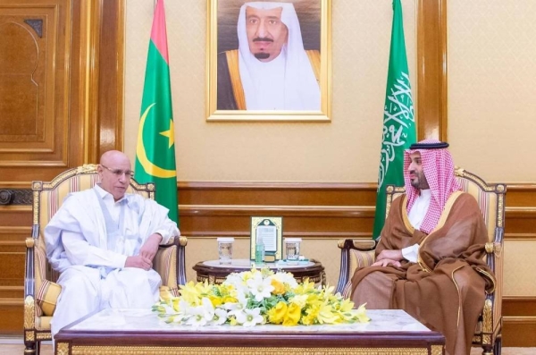 Saudi Crown Prince and Prime Minister Mohammed bin Salman holds talks with President of Mauritania Mohamed Ould Cheikh El Ghazouani at Mina Palace on Saturday.