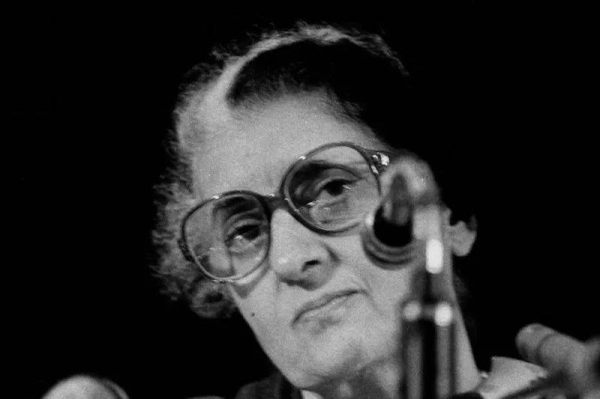 Indira Gandhi addressing a press conference in Delhi in 1983