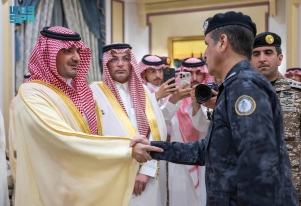 Minister of Interior Prince Abdulaziz bin Saud bin Naif during the meeting with senior officials, commanders of security sectors and Hajj security forces in Makkah on Sunday.

