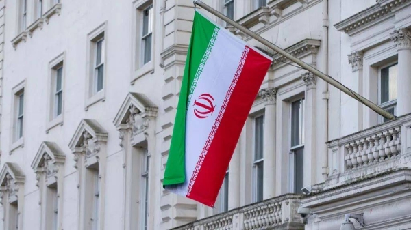 The national flag of the Peoples Islamic Republic of Iran flies outside its embassy in London, Thursday, Feb. 20, 2014