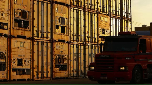 Containers are pictured at Tecon Rio Grande, the container terminal of the Port of Rio Grande, in southern Brazil. 