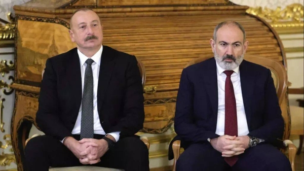 Armenian Prime Minister Nikol Pashinyan and Azerbaijan's President Ilham Aliyev in St. Petersburg, Russia, Tuesday, Dec. 26, 2023