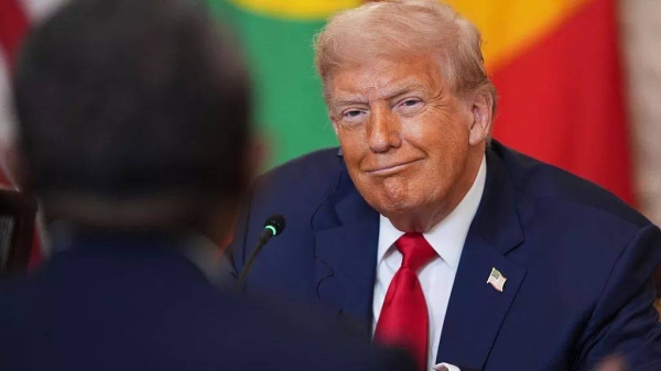 President Donald Trump speaks during a lunch with African leaders in the State Dining Room of the White House, Wednesday, July 9, 2025, in Washington