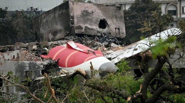Debris of the Air India flight 171 after it crashed in a residential area near the airport in Ahmedabad