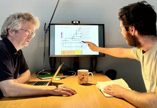 Ryan Paterson, right, and Enrico Cappellini, left, led the analysis on the rhino tooth fossil