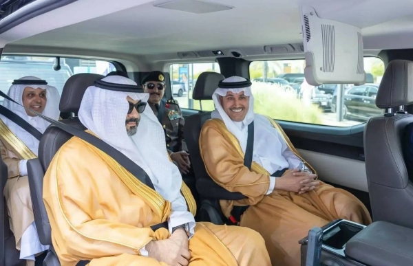 Minister of Transport Saleh Al-Jasser and Minister of Communication and Information Technology Abdullah Alswaha ride in the vehicle during the launch event in Riyadh on Wednesday.