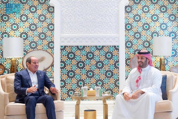 Saudi Crown Prince and Prime Minister Mohammed bin Salman holds talks with Egyptian President Abdel Fattah El-Sisi at NEOM Palace on Thursday.
