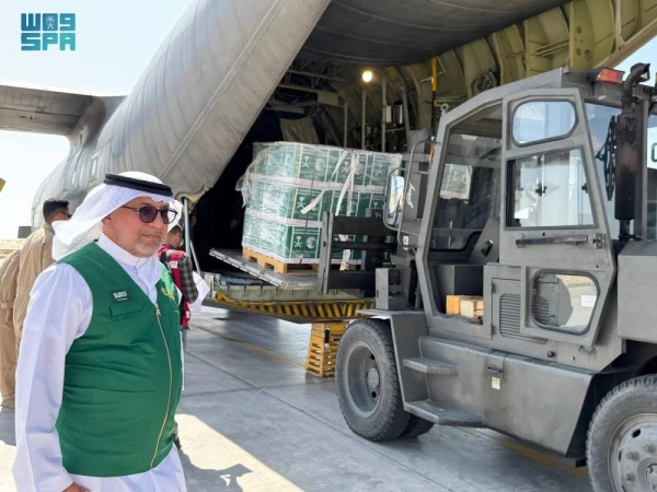 The 59th Saudi plane, carrying relief supplies for the Gaza Strip, arrived at Arish International Airport in the North Sinai governorate of Egypt on Tuesday.

