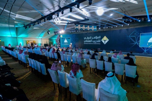 Dr. Najem Al-Zaid, deputy minister of justice, inaugurates the Second International Conference on Judicial Training in Riyadh on Sunday.