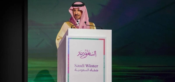 Minister of Tourism Ahmed Al-Khateeb delivers a speech after launching the Saudi Winter 2025 program in Riyadh on Sunday.