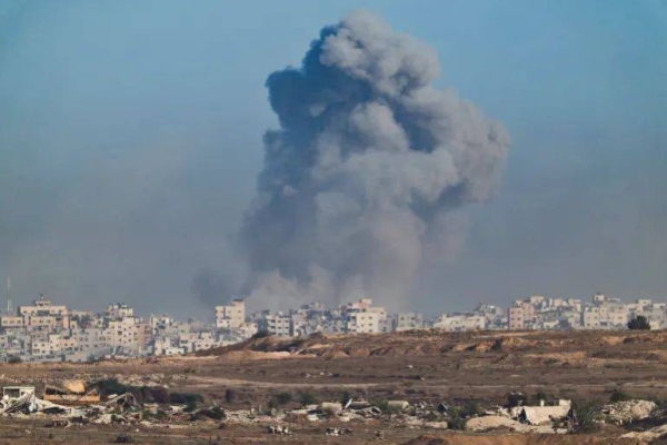 Smoke rises from Gaza after an explosion