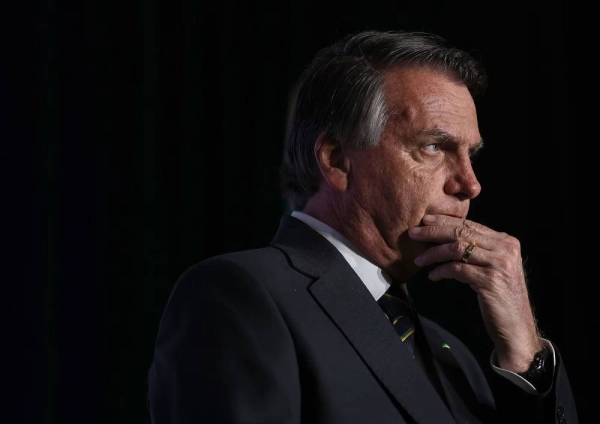 Jair Bolsonaro speaks in Doral, Florida, on February 3, 2023