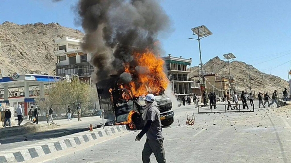 Protesters set fire to a local office of the ruling BJP and a security vehicle