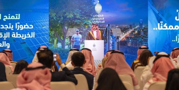Saudi Minister of Media Salman Al-Dossary addressing the government press conference in Riyadh on Monday.