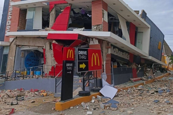 A damaged McDonald's store is seen in Bogo City, Cebu province, Philippines on October 1, 2025 after an offshore earthquake on late Tuesday